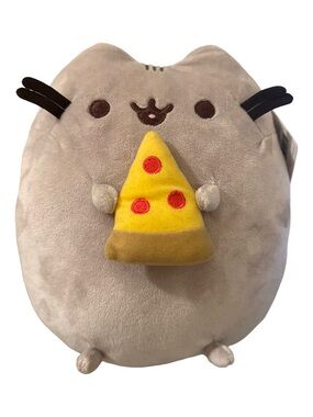 Pusheen Plush Toy Holding Pizza Slice - Gray, Yellow, Red